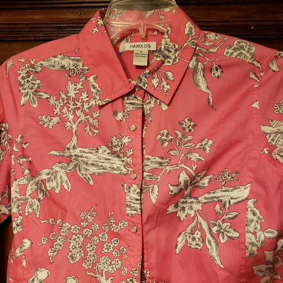 Harold's Tops - Harolds Pearl Snap Top Pink Asian Print size S